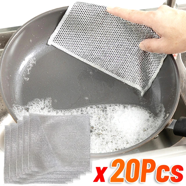 Steel Wire Cleaning Cloth 20cm Double-layer Magic Dishwashing Towel  Non-stick Rag Iron Dishrag Kitchen Pan Pot Dishes 20*20cm – Karaza Home